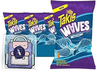 Lavinia Essentials Bundle: 6-Pack of Waves Fuego Sharing Size Bag, Hot Chili Pepper Rolled Tortilla Chips 9.9 oz Bag + 1 Utility Prop