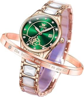 OLEVS Women's Wristwatch, Fashionable, Easy to Read Made-in-Japan Movement, Date, Luminous, Waterproof, Valentine's Day Gift, green