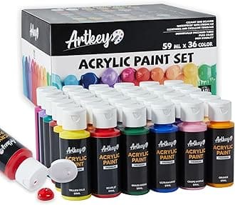 Artkey Acrylic Paint Set - 36 Colors 2 oz/59 ml Acrylic Paints Professional Artists Painting Kit for Canvases Fabric Rock Leather Easter Egg Wood Ceramic Glass Art Craft Painting