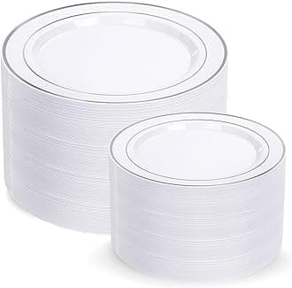 200 Pcs Silver Plastic Plates - Disposable Party Plates, Silver Plates Dispos...