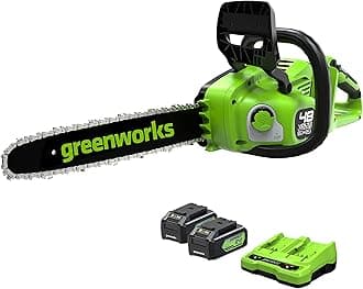 48V (24V x 2) Cordless Chainsaw with Brushless Motor, 35 cm Blade Length, 20 m/s Chain Speed, Automatic Oil System, With Two 4Ah Batteries & Double Charger, 3-Year Warranty-GD24X2CS36K4X