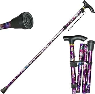 Folding Cane, 5-Level Adjustable Height Lightweight Portable Foldable Walking Canes with Wrist Strap and T Handle for Men Women Seniors