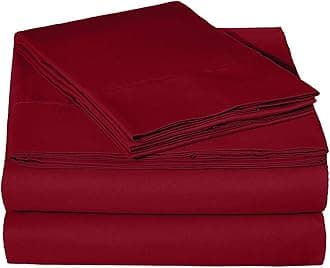 Waterbed Sheets King Size 100% Cotton 12 Inches -Deep Pockets- Attached Waterbed Sheet Set- 4 Piece - Hotel Luxury Bed - Extra Soft -Burgundy Solid Bed Sheets -King Waterbed Sheet