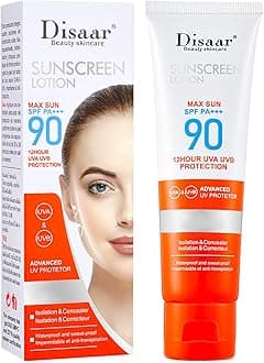 DISAAR BEAUTY Sunscreen Lotion SPF 90 PA+++ Sweatproof UVA/UVB Protection Waterproof Moisturizing Skin 50ml / 1.69fl.oz