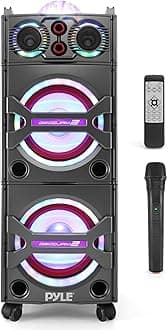 Portable Bluetooth PA Speaker System - 2000W Active powered Outdoor Bluetooth Speaker Portable PA System w/ Microphone In, Party Lights, USB SD Card Reader, AUX/RCA/FM Radio, Wheels - PSUFM1043BT