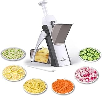 ONCE FOR ALL Safe Mandoline Slicer 5 in 1 Vegetable Chopper, Strips Julienne Dicer Adjustable Thickness for Kitench Fast Meal Prep JS01 (Gray)