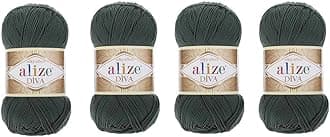 Alize 4 Balls Hand Knitting Yarn 100% Microfiber Acrylic Yarn Diva Silk Effect Thread Crochet Art Lace Craft Lot of 4 skeins 400gr 1532yds (131)