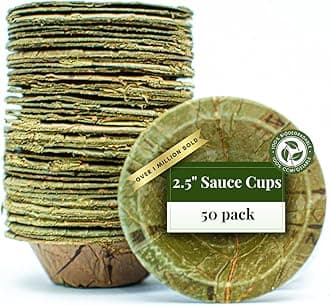 TAPARI Disposable Sauce Ramekins - 50 Pack Mini Sauce Pots - 2.5 Inch - Sturdy, Eco-Friendly - Home Compostable & Biodegradable Souffle cups for Parties & Containers for Dips - Sal Leaf - 1 Fl Oz