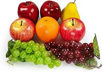 Artificial Fruits Pack, Fake Mixture Fruits for Home Decor, Simulation Fruit Set, Party Chirstmas Decortion, Faux Fruit Modle for Photoshoot, Artificial Apple Pear Grape Orange (6 Kinds,8 Pcs)