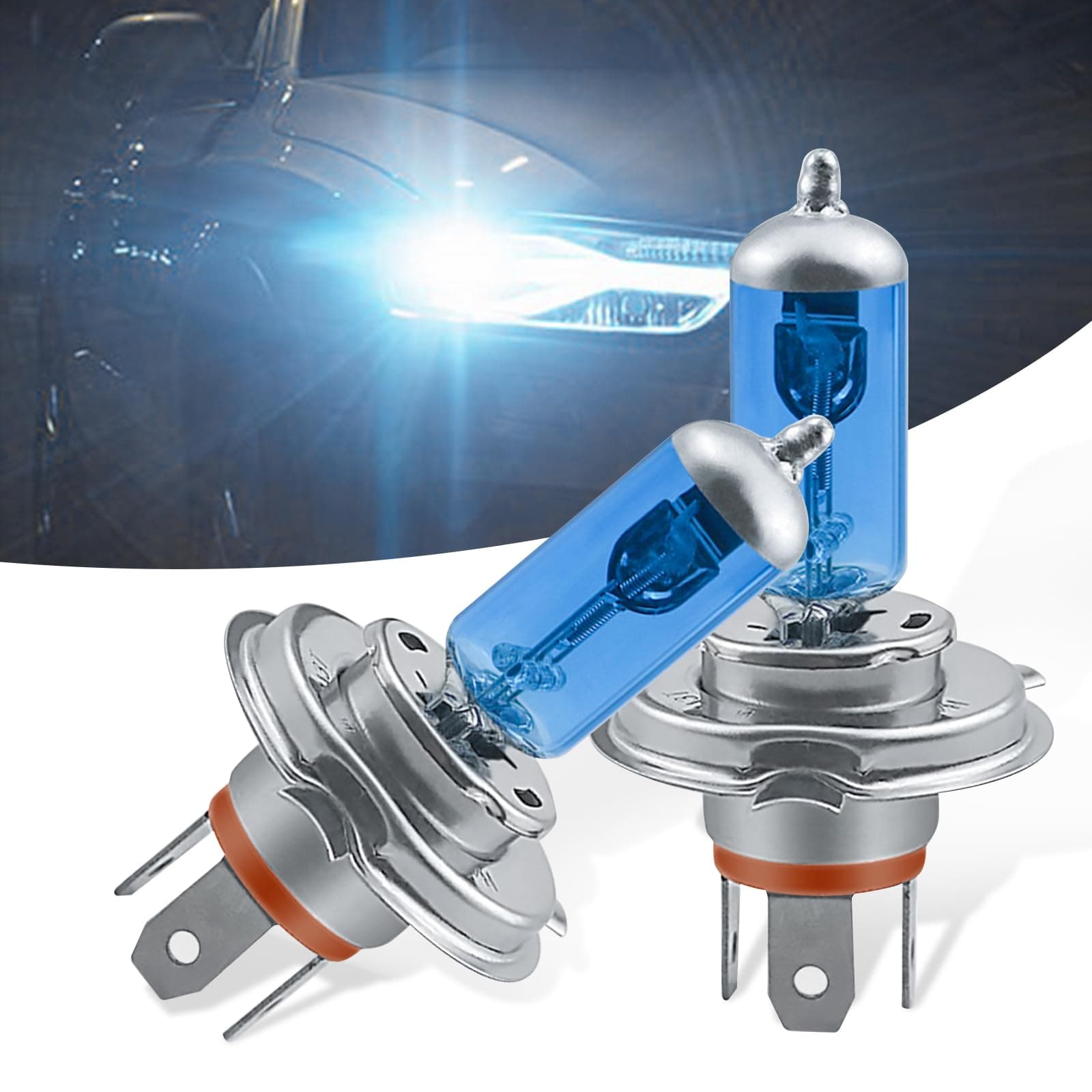 Pack-2 H4 Halogen Bulbs, Car Xenon Light Bulbs, 12V 100/90W Car High Beam Lights, Automobile Lights Replacement Kit, Universal for Most Cars, SUVs and Vans (White #H4)