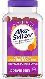 Heartburn Relief and Gas Relief Chews Antacid Tablets for Acid Indigestion Bloating and Pressure, 180 Count, Tropical Punch