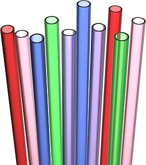 10 Short Straws Reusable Hard Plastic, Medium Width + Sturdy Cleaning Brush - for Small Cups, Kids Drinks - Dishwasher Safe BPA Free