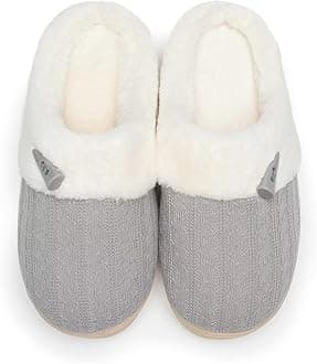 NineCiFun Women's Slip on Fuzzy House Slippers Memory Foam Slippers Scuff Outdoor Indoor Warm Plush Bedroom Shoes with Faux Fur Lining, Light Gray, 9-10