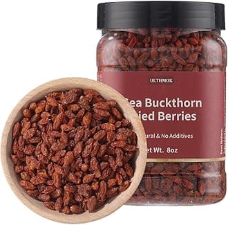 ULTHMOK Premium Dried Sea Buckthorn Berries 8 Oz/227g.Natural & No Additives Sea Buckthorn Tea,沙棘,Hand Picked Whole Berry Fruit.
