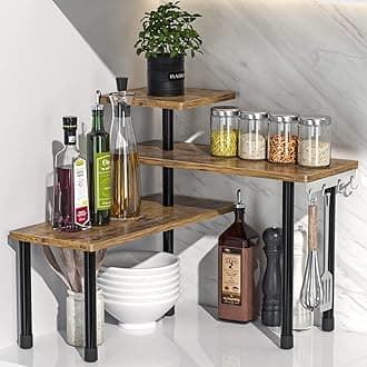 - Kitchen Countertop Organizer, 3 Tier Moveable Corner Shelf for Organization, Bathroom Counter, Spice Rack, Coffee Area, Over Sink, Dresser Table (Rustic Brown)