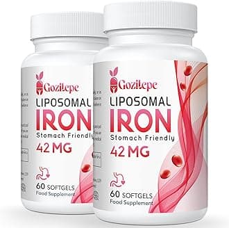 Liposomal Iron Supplement (as Ferrous Sulfate) with Folic Acid 400mcg and Vitamin B12 10mcg, Increase Iron Levels for Adults, Superior Absorbed and Stomach Friendly (60 Count (Pack of 2))