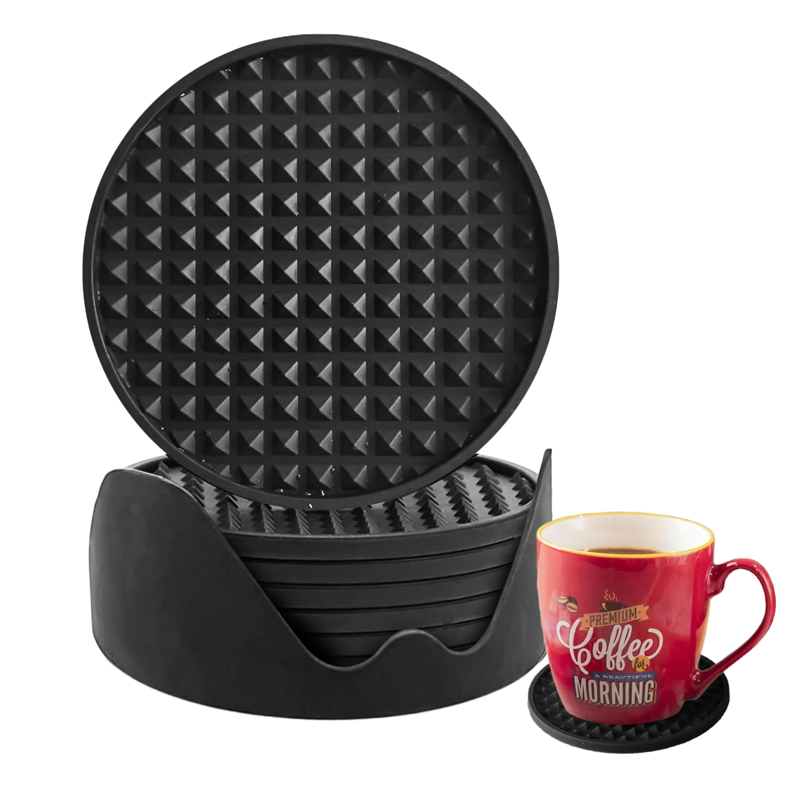 Barvivo Drink Coasters Set of 8 /w Holder - Tabletop Protection for Any Table Type, Wood, Granite, Glass, Soapstone, Sandstone, Stone Tables - Perfect Soft Coaster Fits Any Size of Drinking Glasses