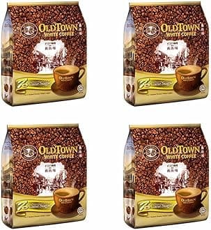 Old Town White Coffee 3-in-1 Natural Cane Sugar Flavor (4 Pack x 15 Bags) Imported from Malaysia