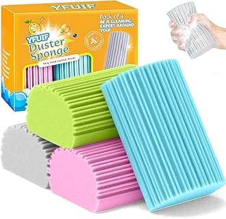 4 Pack Damp Clean Duster Sponge, Magic Sponge Eraser for Household Cleaning, Reusable Dusters Cleaning Supplies for Housekeeping, Dish, Blinds, Glass, Baseboards,Window Track Grooves and Faucets