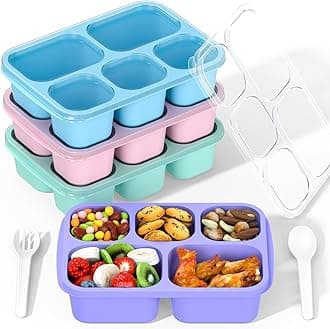 Bento Box Adult Lunch Box - 4 Pack, 5 - Compartment Meal Prep Container for Kids, Reusable Food Storage Snack Containers - Stackable for School, Work, and Travel (PP(Blue/Pink/Green/Purple))