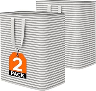 Lifewit 100L Freestanding Laundry Hamper, Collapsible Waterproof Large Laundry Basket with Easy Carry Extended Handles for Clothes, Towels, Toys, Grey, 2 Packs