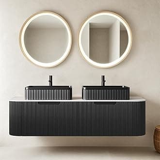 60" Floating Bathroom Vanity with Double Sink, Modern Bathroom Vanities with Marble Countertop and Rectangular Ceramic Sink, Soft-Close Design, Natural Solid Wood Cabinet, Pre-Assembled, Gloss Black