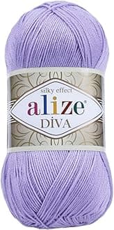Diva Silk Effect 100% Microfiber Acrylic Yarn 1 Ball skeins 100gr 383yds Color (158 - Lavander)