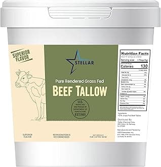 STELLAR CHEMICAL CORP Stellar Beef Tallow, 100% Grass-Fed and Finished, Good for Cooking, Baking and Frying, Food Grade, 5 lbs