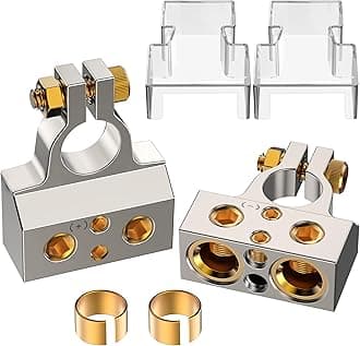 Battery Terminal Connectors, SUNMORN 0/4/8/10 Gauge Heavy Duty AMP Car Battery Terminals Connector, Shims Positive & Negative, with Special Tools, 1 Pair