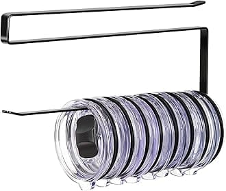 Tumbler Lid Organizer, Horizontal Tumbler Lid Storage Hook Up to 10 Lids, Space Saving Cup Lid Holders Under Cabinet Tumbler Lid Hook for Kitchen Organizer and Storage,Hanging Paper Towel Rack Hanger