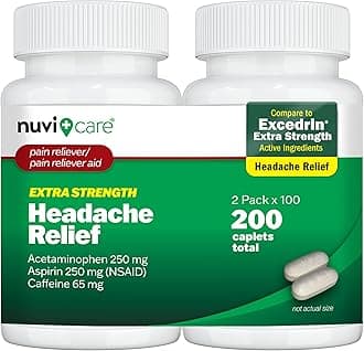 Headache Relief with Acetaminophen 250 mg, Aspirin (NSAID) 250 mg, Caffeine 65 mg - Temporary Relief of Minor Aches & Pains - Compare to Excedrin Extra Strength Pain Reliever (2 Pack)