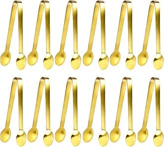 JCREN 12 Pcs Gold Tongs - Stainless Steel Serving Tongs for Food, Appetizers, Desserts - 4.9inch