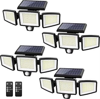 Tuffenough Solar Outdoor Lights 2500LM 210 LED Security Lights with Remote Control,3 Heads Motion Sensor Lights, IP65 Waterproof,270° Wide Angle Flood Wall Lights with 3 Modes(4 Pack)