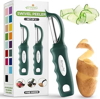 Spring Chef Premium Purple Swivel Vegetable Peeler Set of 2, Stainless Steel Potato Peeler for Kitchen with Soft Grip Handle, Food Peeler With Sharp Blades for Fruit, Carrot, Mango, Apple - Pine Green