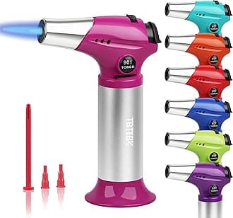 TBTEEK Butane Torch T901, Kitchen Torch Cooking Torch with Safety Lock & Adjustable Flame for Cooking, BBQ, Baking, Brulee, Creme, DIY Soldering(Butane Not Included), Rose