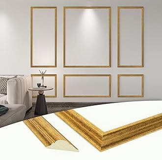 Art3d Pre-Cut Wall Molding Set of 6 pcs, Ready-to-Assemble Wainscoting Panels for Interior Wall Décor Living Room Bedroom Accent Wall - Installed with Glue, 3 Top 3 Bottom, Antique Gold