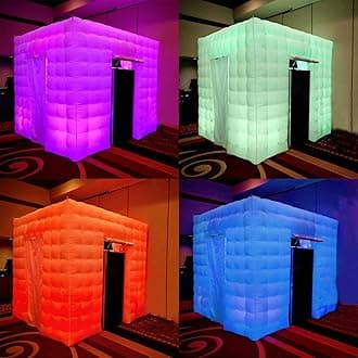 Portable Inflatable Photo Booth Enclosure (White, Two Doors, 8.2x8.2x8.2ft), Inflatable LED Photo Booth Tent with Air Blower, Photo Booth Backdrop for Wedding Event