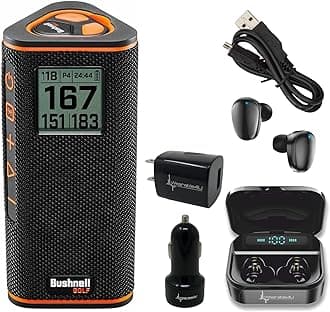 Bushnell Wingman View Golf GPS Bluetooth Speaker with Ultimate Black Headphones and Wall & Car Chargers