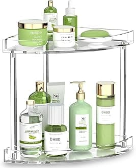 NPPLUS 2 Tier Acrylic Bathroom Counter Organizer, Clear Bathroom Countertop Corner Organizer, 2-Tier Corner Storage Shelf Vanity Trays, Home Storage Holder for Makeup Cosmetics Perfume Organizer