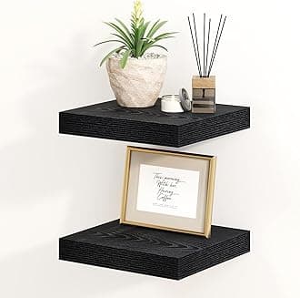 Fun Memories Black Floating Shelves 8 Inch Long, 8" Deep Wall Shelves, Small Deep Floating Shelf Square Wall Shelf, Rustic Display Shelves for Living Room, Bathroom, Kitchen, Set of 2