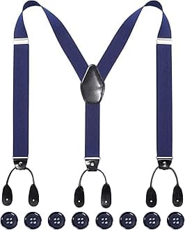 Kajeer Men Button Suspenders Adjustable, Heavy Duty Y-Back Elastic Tuxedo Elastic Mens Suspenders with Leather Buttons End
