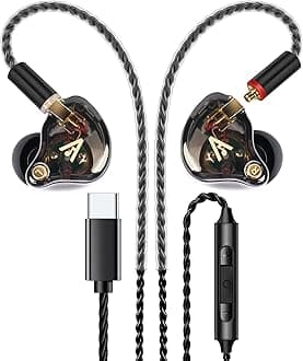 Vibes 202MC Wired Earbuds - HiFi In Ear Monitor Headphones – Noise Isolating Ear Buds Mic - Clear Sound, Deep Bass & Comfort-Fit Earphones - MMCX to USB-C, Silver Plated Cable - Premium Carry Case