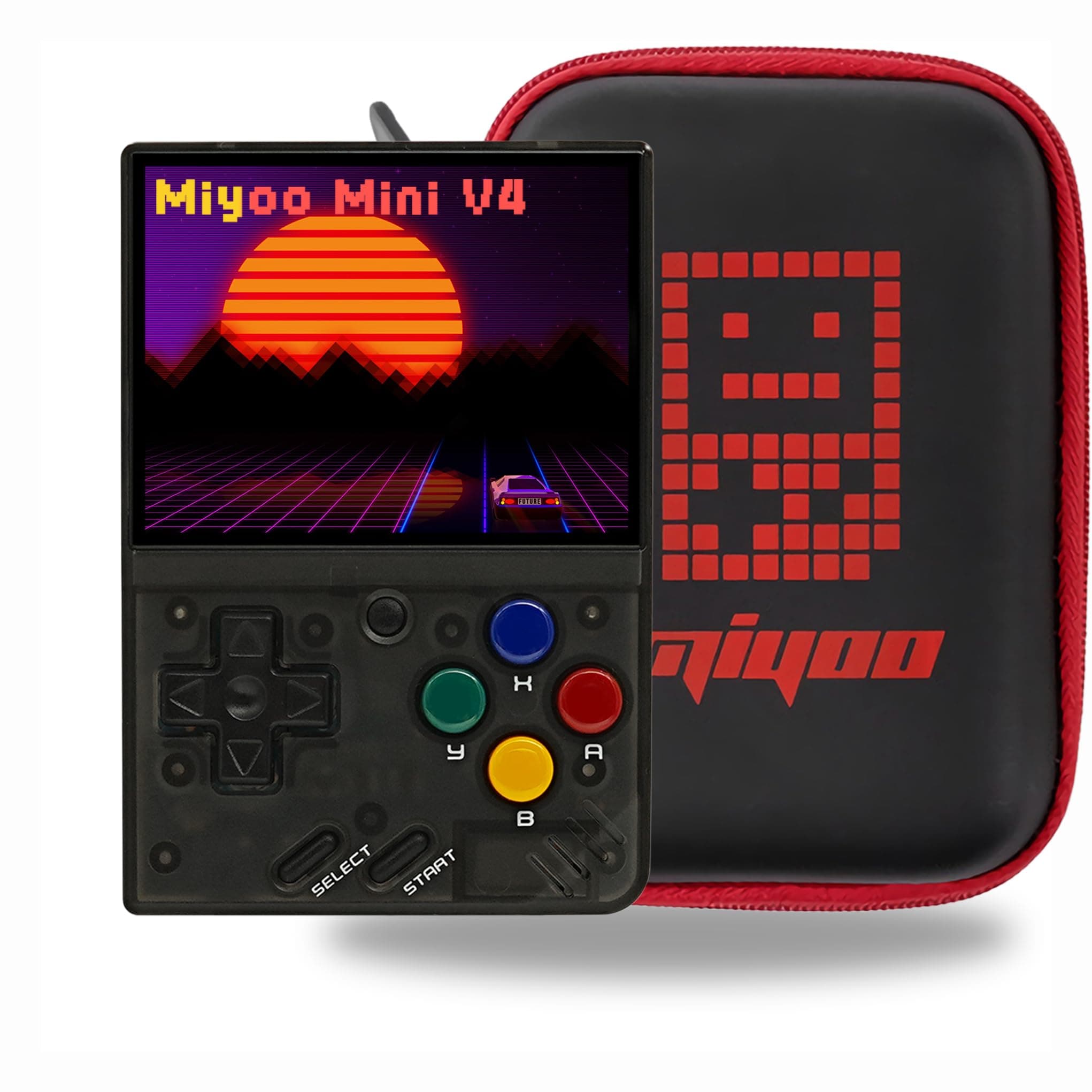 Miyoo Mini V4 Handheld Game Console 2.8-inch 750*560 IPS Screen 2000mAh Miyoo-Mini v4 with Portable Case Transparent Black