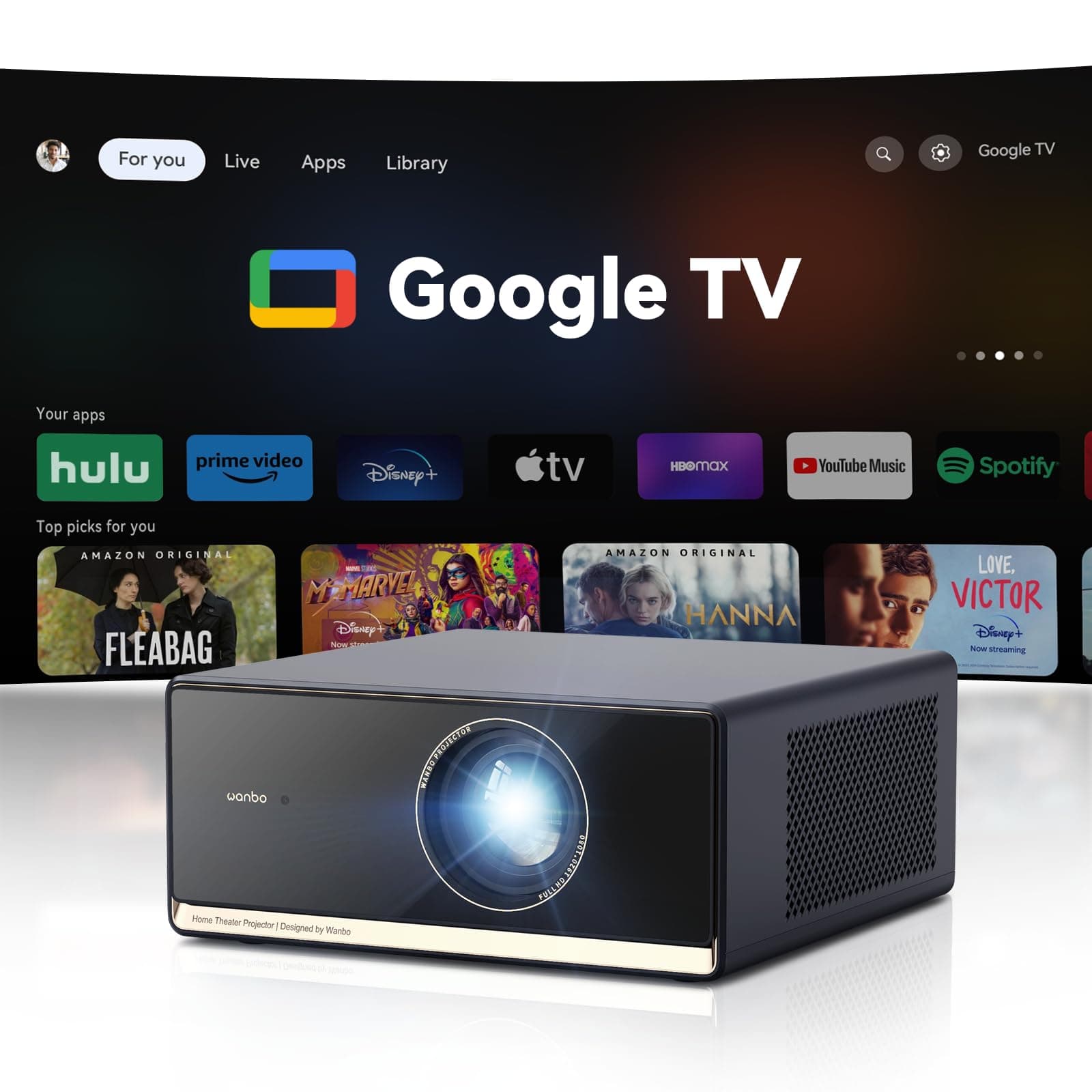 X5 Pro Google TV Smart Projector with Wi-Fi & Bluetooth, 4K Supported, 1100 ANSI Outdoor & Home Movie Projector, Auto Focus & Keystone, HDMI 2.0, Voice Control, HDR10 (2025 Upgrade)