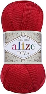 Alize Diva Silk Effect 100% Microfiber Acrylic Yarn 1 Ball/Skein 100gr 383yds Color (106 - Red)
