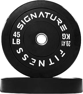 Signature Fitness 2" Olympic Bumper Plate Weight Plates with Steel Hub, 45LB, Pair