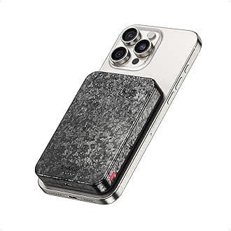 shargeCarbonMag Magsafe Portable Charger 10000mAh Qi2 Certified Magnetic Carbon Fiber Power Bank Lightweight PD20W Fast Charging Battery Pack for iPhone 17/16/15/14 Series Black