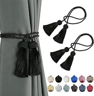 BEL AVENIR 2 Pack Curtain Handmade Tiebacks Decorative Curtain Holdbacks with Tassel (Black, 2 Pack)