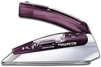 Rowenta, Travel Iron, Pro Compact Stainless Steel Soleplate Steam Iron for Clothes, 200 Microsteam Holes, 1000 Watts Ironing, Fabric Steamer, Dual Voltage, Purple Mini Iron, DA1560