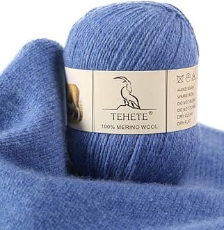 TEHETE 100% Merino Wool Yarn for Knitting 3-Ply Luxury Warm Soft Lightweight Crochet Yarn (Star Blue)